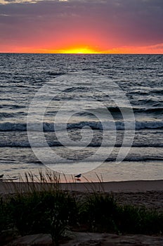 Peaceful sunset on lake michigan