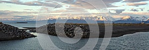 Peaceful sunset sky at twilight over Homer Spit in Homer Alaska USA