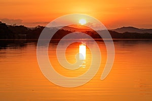 Peaceful sunset time above lake near Puerto Escondido in Mexico