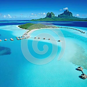 peaceful and tranquil lagoon in BorFrench with waters and overwater bungalows