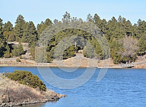 Peaceful view of Fool Hollow Lake in Show Low, Navajo County, Apache Sitgreaves National Forest, Arizona USA