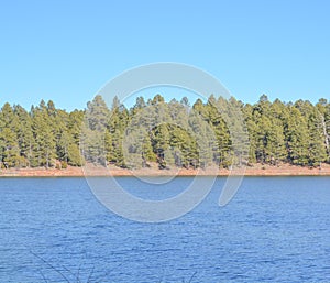 Peaceful view of Fool Hollow Lake in Show Low, Navajo County, Apache Sitgreaves National Forest, Arizona USA