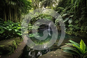 peaceful waterfall with tranquil pool and lush greenery in the background