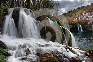 Peaceful waterfalls in the national park of Croatia