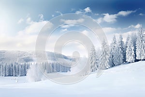 peaceful winter landscape, with a christmas border and snow-covered trees