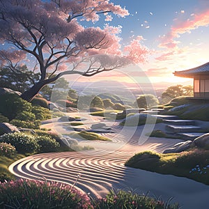 Peaceful Zen Garden at Sunrise