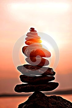 Peaceful zen rocks  in sunset