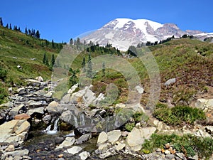 Peacefull waterfall at Skyline trail in Mount Rainier National Park photo