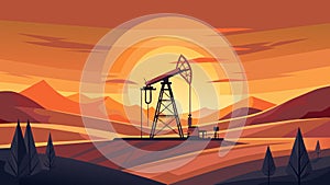 The peacefulness of a solitary oil derrick bathed in the warm hues of a setting sun symbolizing the quiet power of the