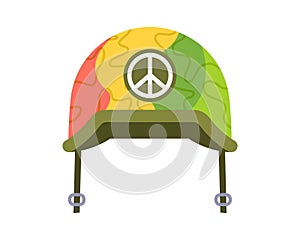 peacekeeper helmet with peace sign. rainbow military helmet.