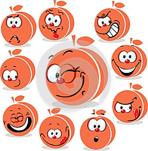 Peach or apricot icon cartoon with funny faces