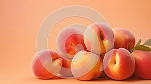 Peach background, Heap of Fresh Peaches, copy space