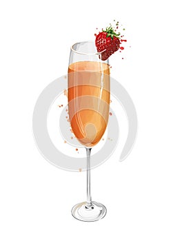 Peach Bellini cocktail illustration with watercolour splash