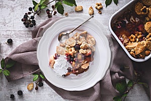 Peach and blackberries Cobbler with Coconut Cream