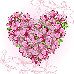 Peach blossom in the shape of heart