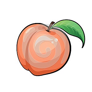 Peach cartoon, Peach with leaf isolate on white background