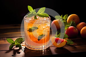 Peach Cocktail Garnished with Fresh Mint