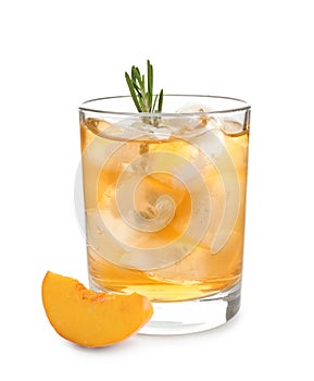 Peach cocktail in glass on white background