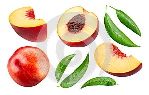 Peach collection isolated on white background.
