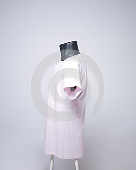 Peach color blank men`s t-shirt template, side view,