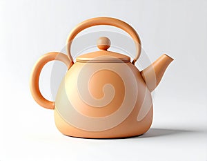 Peach Colored Ceramic Teapot on a White Background with Soft Shadow