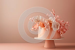 peach-colored holiday cake with flower decoration