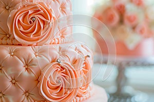 peach-colored holiday cake with flower decoration