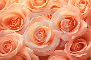 Peach colored roses flowers. Monochrom soft pastel background photo