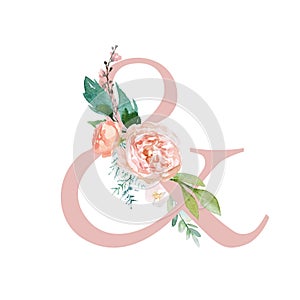 Peach Cream / Blush Floral Alphabet - ampersand & with flowers bouquet composition