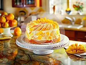 Peach Cream Cake with Peach Slices