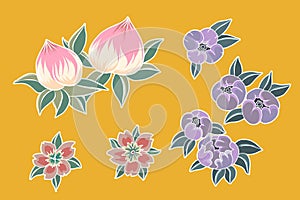 Peach flower for tattoo.Chinese flower vector.Hand drawn peach juice with cherry blossom.