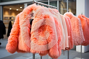 Peach Fuzz color of the year 2024.A Beautiful Display of the new color trend Fur Coats Created With Generative AI Technology