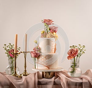Peach fuzz coloured wedding cake
