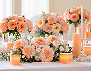 Peach Fuzz Elegance: Wedding Table Flat Lay Decor, AI