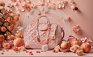 Peach fuzz luxury ladies bag on a peach fuzz background