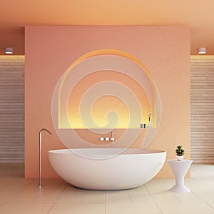 Peach Fuzz Orange color bathroom interior 2024 - 3D rendering