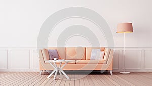 Peach Fuzz Orange color living room interior 2024 - 3D rendering
