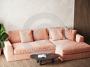 Peach fuzz 2024 trend color year in the premium livingroom.