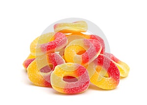Peach Gummies on a White Background