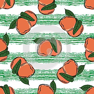 Peach hand drawn pattern. Green strrips