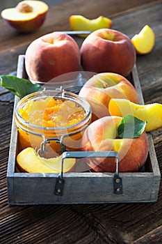 Peach jam and fresh peaches