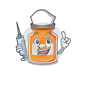 A peach jam hospitable Nurse character with a syringe