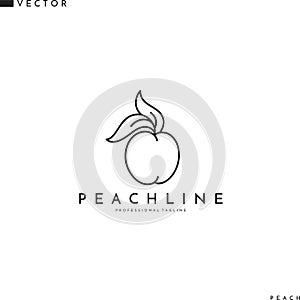 Peach with leaves logo. Outline style