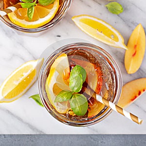 Peach and lemon ice tea