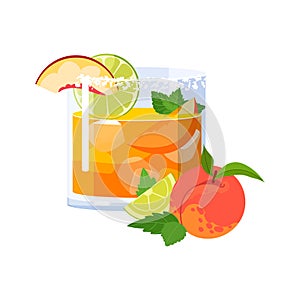 Peach margarita cocktail vector illustration isolated on white background. Summer alcohol drink