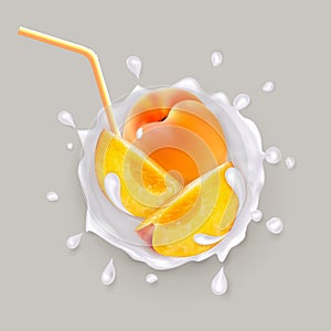 Peach in a milk splash.