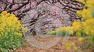 Peach orchard in spring