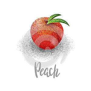 Peach, organic fruit, vegetarianism, vitamins in the garden vector illustration, vector particles, grain style