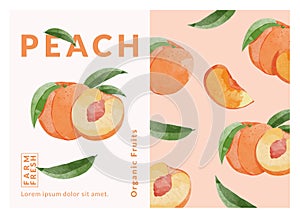 Peach packaging design templates, watercolour style vector illustration.