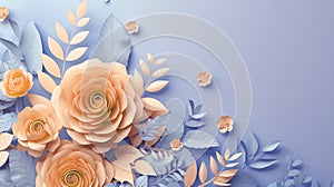 Peach Paper Floral Composition on Soft Lavender Background